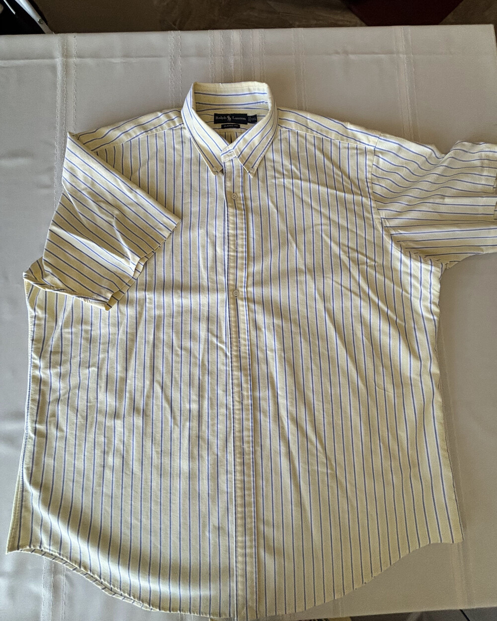 Ralph Lauren Button Down Shirt Yellow Blue Stripe Classic Fit XXL